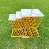 White Multi X Pattern Nesting Table Set - Set of 3