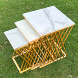 White Multi X Pattern Nesting Table Set - Set of 3