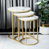 Round Sleek Golden Nesting Table Set White - Set of 3