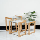 Wooden Nesting Table Glass Top - Set of 3