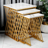 White Multi X Pattern Nesting Table Set - Set of 3