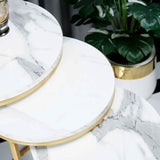 Round Sleek Golden Nesting Table Set White - Set of 3