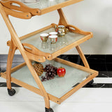 Cubic Beach Wood Detachable Trays Serving Trolley