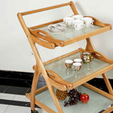 Cubic Beach Wood Detachable Trays Serving Trolley