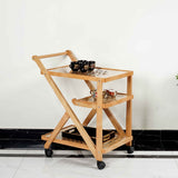 Shortened Shelf Beach Wood Slab Designed Serving Trolley