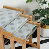 Wooden Nesting Table Glass Top - Set of 3