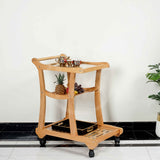 Extended Shelf Beach Wood Serving Trolley