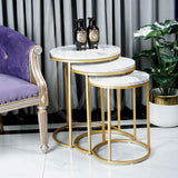 Round Sleek Golden Nesting Table Set White - Set of 3