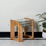Wooden Nesting Table Glass Top - Set of 3
