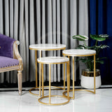 Round Sleek Golden Nesting Table Set White - Set of 3