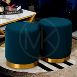 Ottoman Set - Plain Turquoise Blue with Golden Lower Border