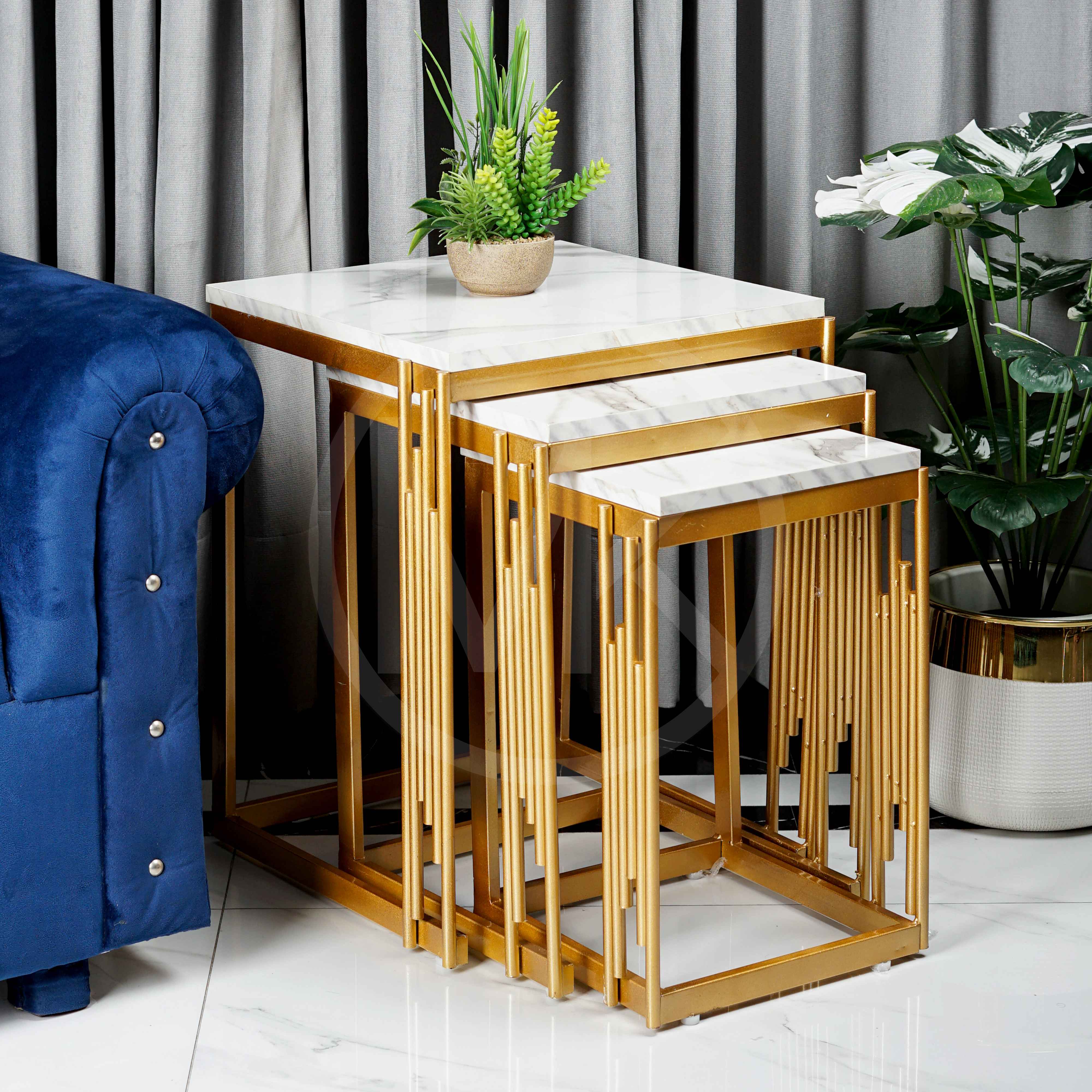 Multi-Pillared Nesting Table Set White Set of White